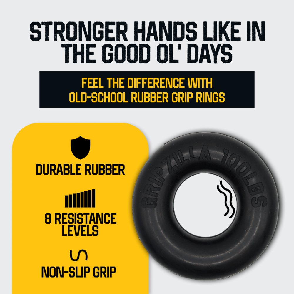 8 Pack Oldschool Rubber Grip Training Rings - Gripzilla - The Best Grip and Forearm Strength Exercises, Arm Wrestling Tools, Hand Grippers to Improve Grip Strength