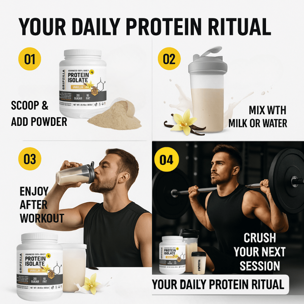 Advanced 100% Whey Protein Isolate (Vanilla) - Gripzilla - The Best Grip and Forearm Strength Exercises, Arm Wrestling Tools, Hand Grippers to Improve Grip Strength