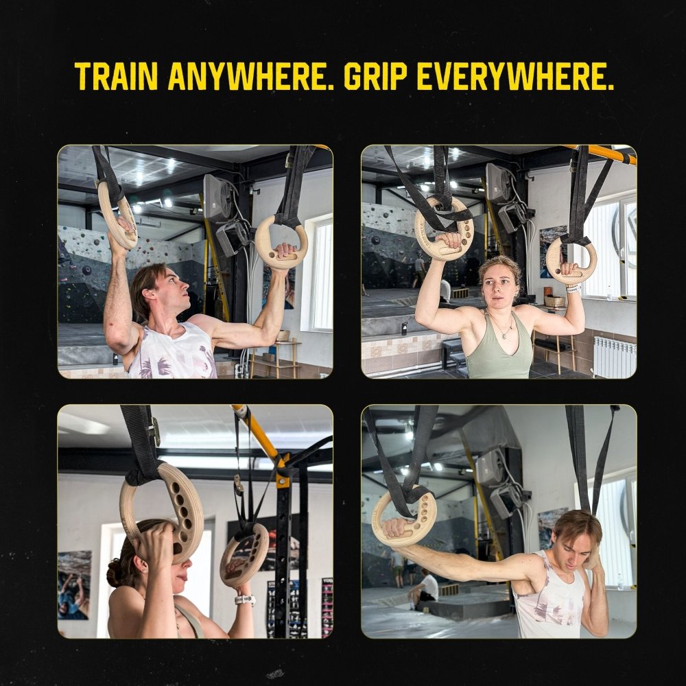 Cliff Hang Gymnastic Wooden Rings - Gripzilla - The Best Grip and Forearm Strength Exercises, Arm Wrestling Tools, Hand Grippers to Improve Grip Strength