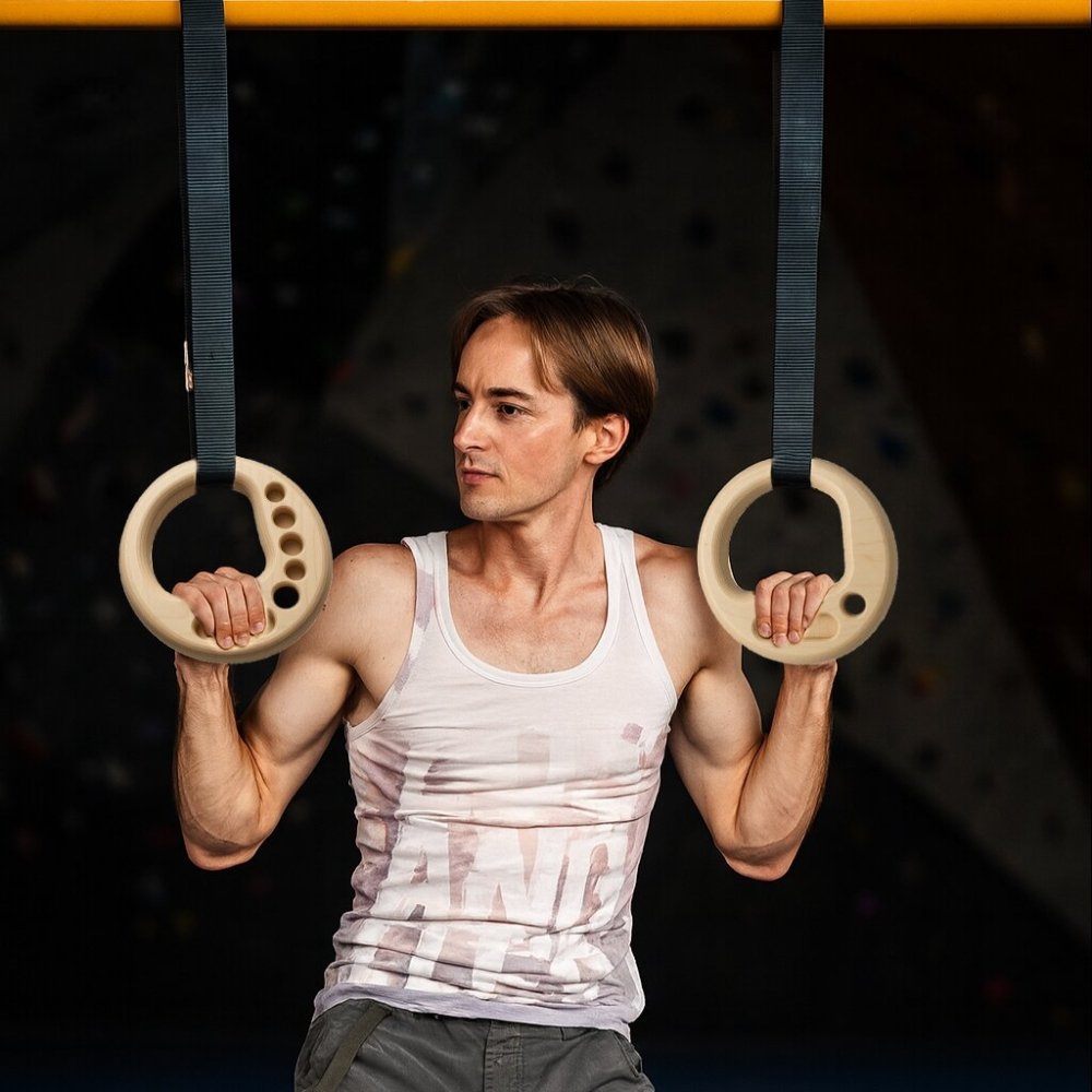 Cliff Hang Gymnastic Wooden Rings - Gripzilla - The Best Grip and Forearm Strength Exercises, Arm Wrestling Tools, Hand Grippers to Improve Grip Strength