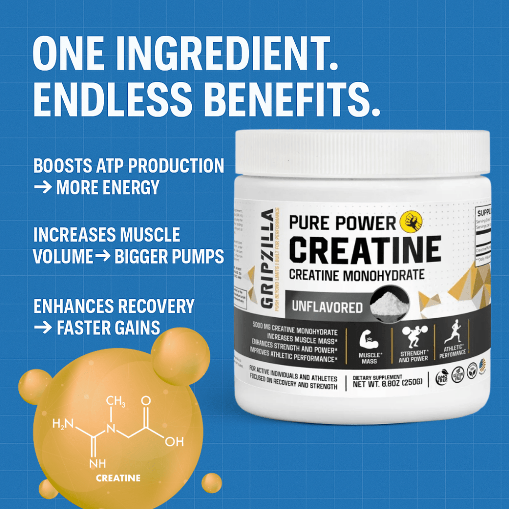 Creatine Monohydrate - Gripzilla - The Best Grip and Forearm Strength Exercises, Arm Wrestling Tools, Hand Grippers to Improve Grip Strength