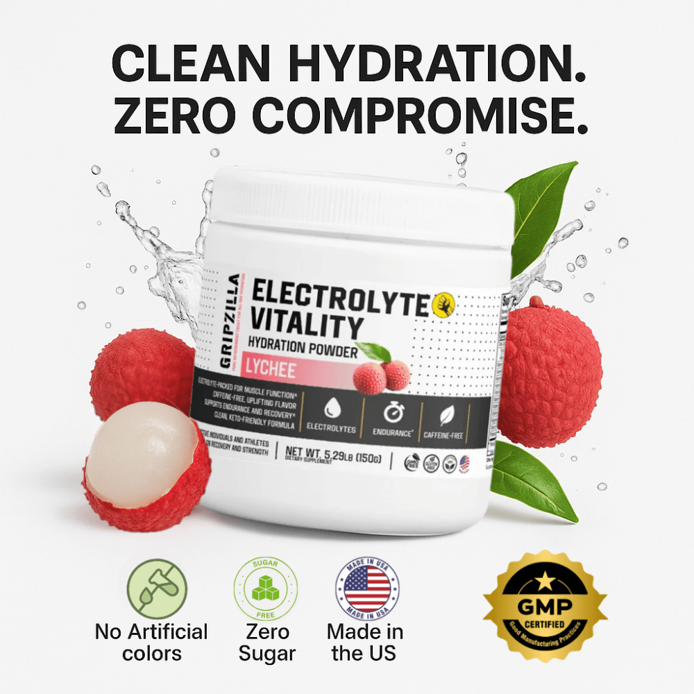 Hydration Powder (Lychee) - Gripzilla - The Best Grip and Forearm Strength Exercises, Arm Wrestling Tools, Hand Grippers to Improve Grip Strength
