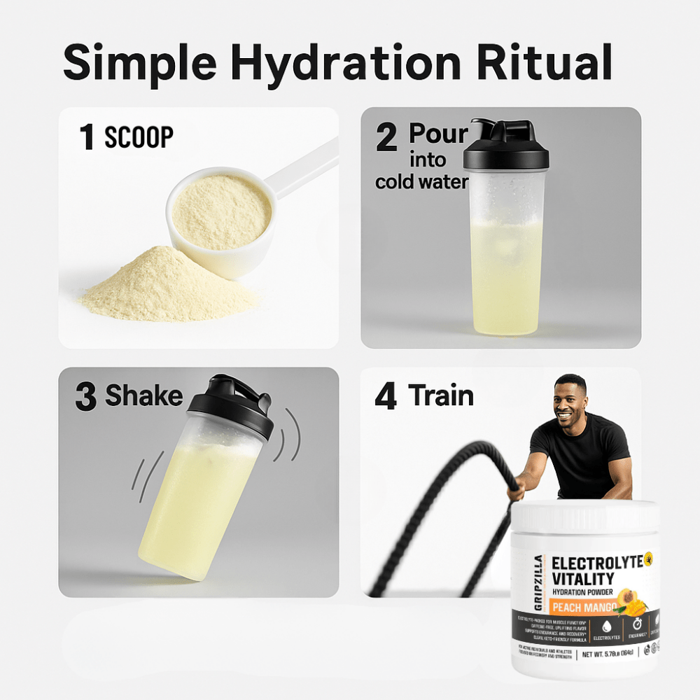 Hydration Powder (Peach Mango) - Gripzilla - The Best Grip and Forearm Strength Exercises, Arm Wrestling Tools, Hand Grippers to Improve Grip Strength