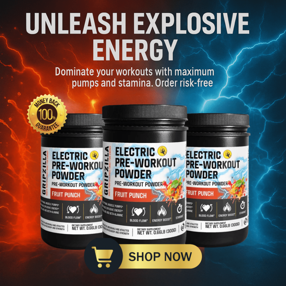 Nitric Shock Pre - Workout Powder (Fruit Punch) - Gripzilla - The Best Grip and Forearm Strength Exercises, Arm Wrestling Tools, Hand Grippers to Improve Grip Strength