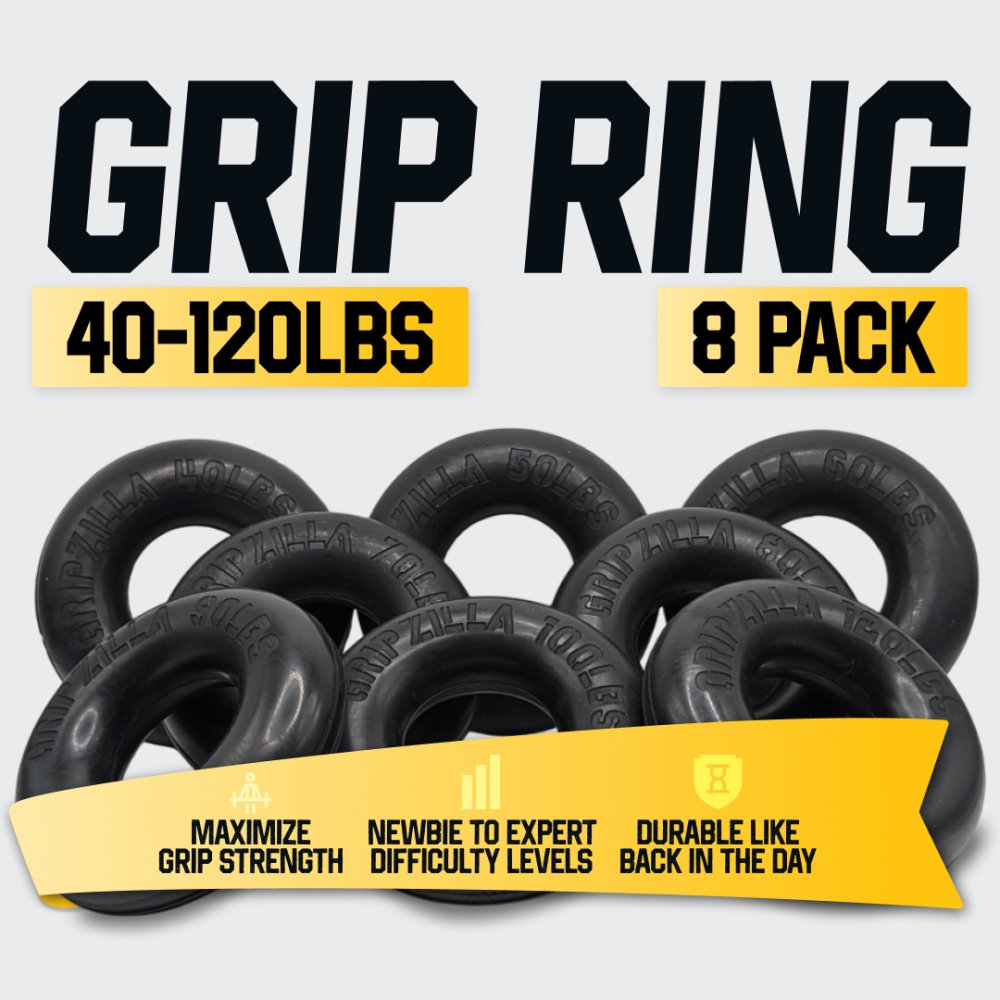 8 Pack Oldschool Rubber Grip Training Rings - Gripzilla - The Best Grip and Forearm Strength Exercises, Arm Wrestling Tools, Hand Grippers to Improve Grip Strength