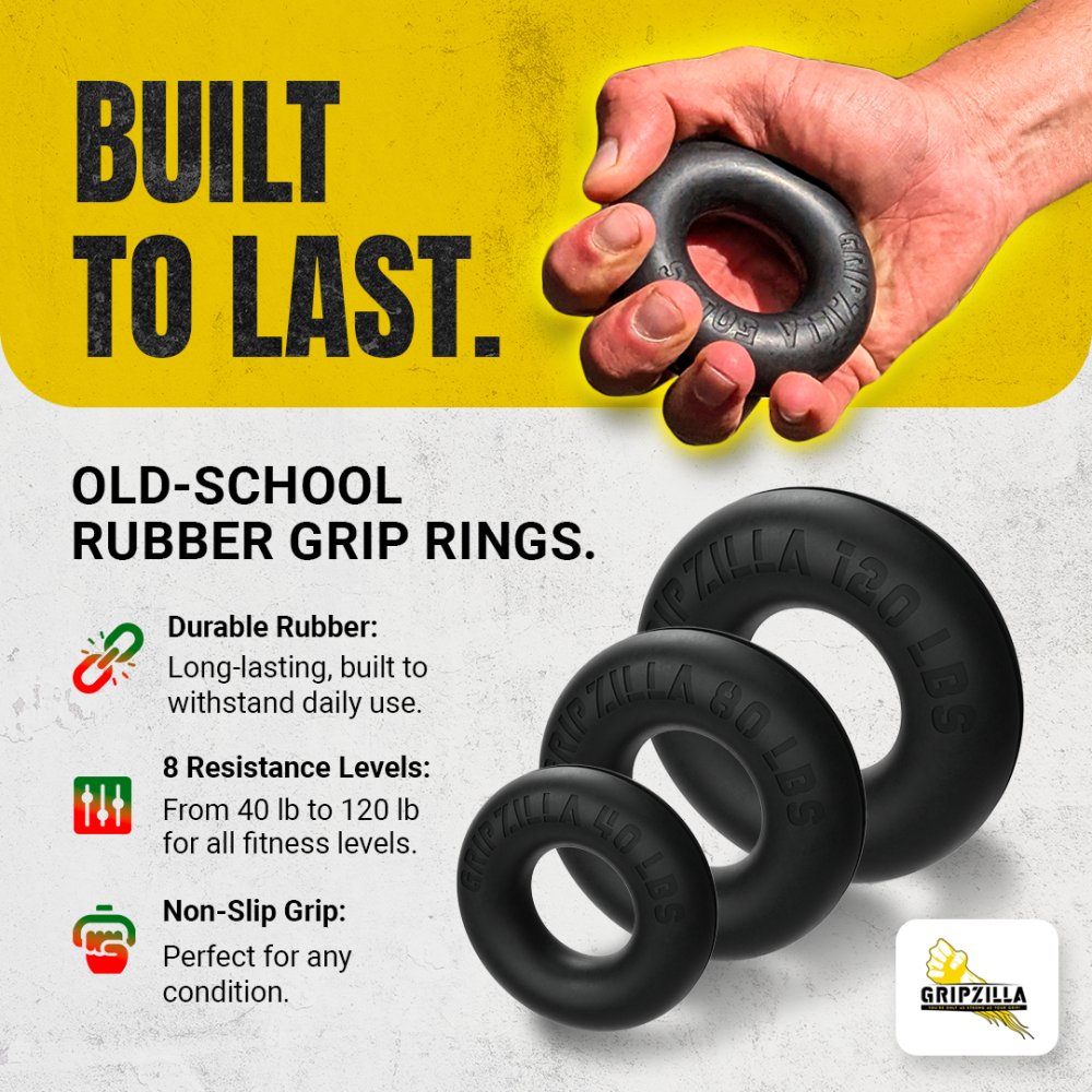 8 Pack Oldschool Rubber Grip Training Rings - Gripzilla - The Best Grip and Forearm Strength Exercises, Arm Wrestling Tools, Hand Grippers to Improve Grip Strength