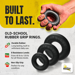 8 Pack Oldschool Rubber Grip Training Rings - Gripzilla - The Best Grip and Forearm Strength Exercises, Arm Wrestling Tools, Hand Grippers to Improve Grip Strength