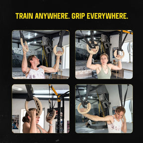 Cliff Hang Gymnastic Wooden Rings - Gripzilla - The Best Grip and Forearm Strength Exercises, Arm Wrestling Tools, Hand Grippers to Improve Grip Strength