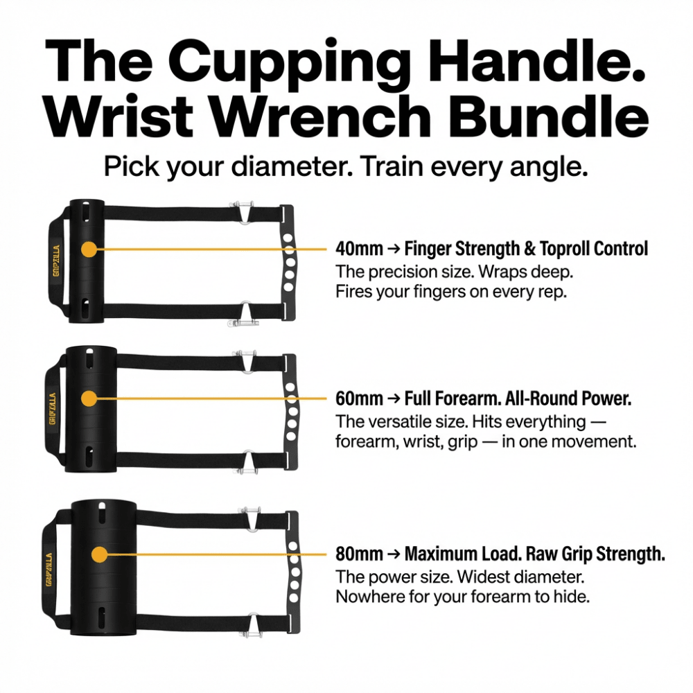 Complete Wrist Cupping Handle Set - 40mm, 60mm & 80mm Bundle for Arm Wrestling & Grip Strength Training - Gripzilla - The Best Grip and Forearm Strength Exercises, Arm Wrestling Tools, Hand Grippers to Improve Grip Strength