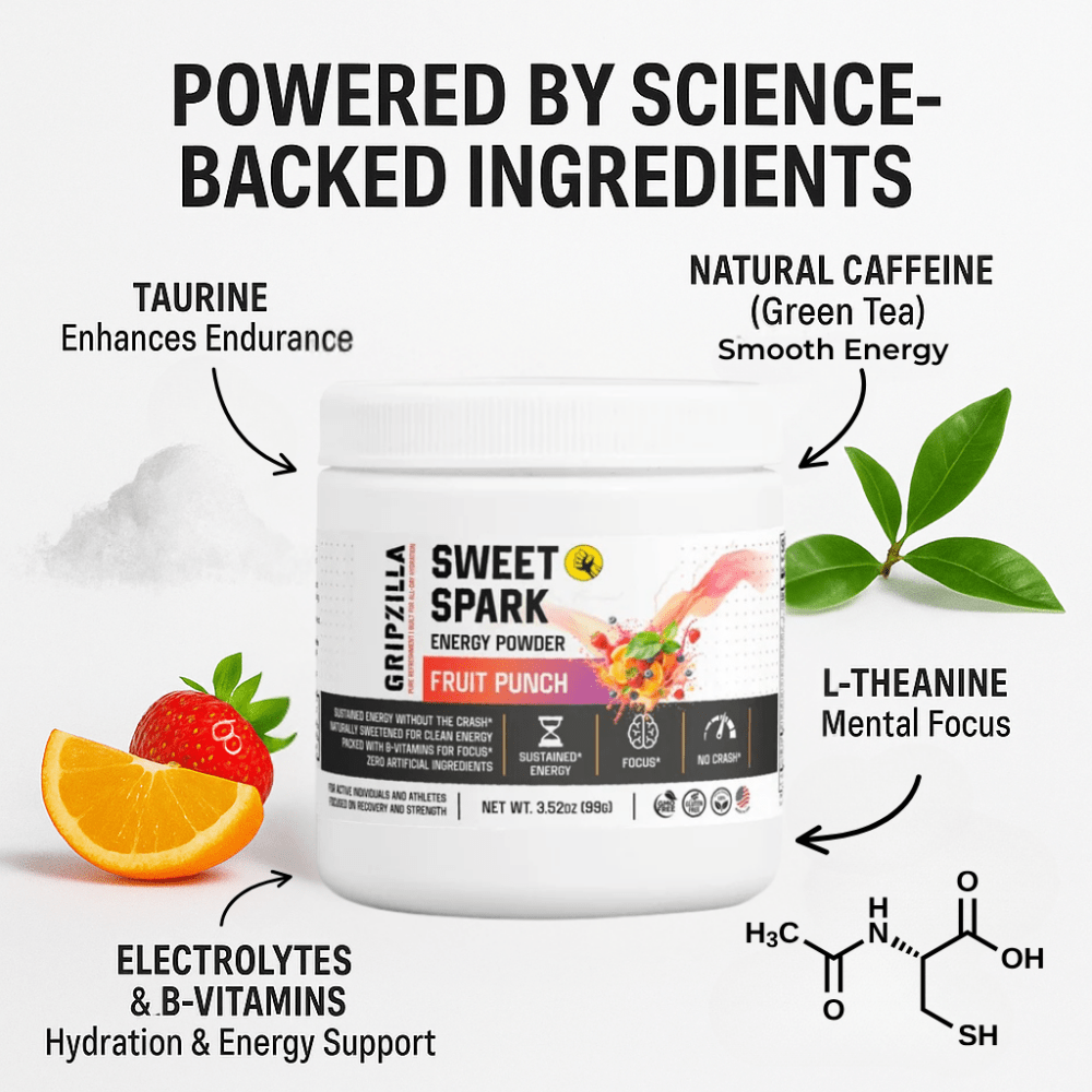 Energy Powder (Fruit Punch) - Gripzilla - The Best Grip and Forearm Strength Exercises, Arm Wrestling Tools, Hand Grippers to Improve Grip Strength