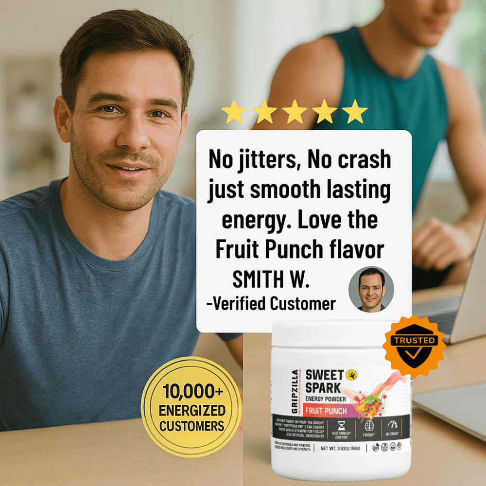 Energy Powder (Fruit Punch) - Gripzilla - The Best Grip and Forearm Strength Exercises, Arm Wrestling Tools, Hand Grippers to Improve Grip Strength