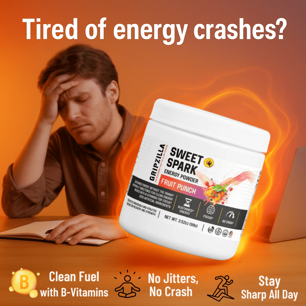 Energy Powder (Fruit Punch) - Gripzilla - The Best Grip and Forearm Strength Exercises, Arm Wrestling Tools, Hand Grippers to Improve Grip Strength