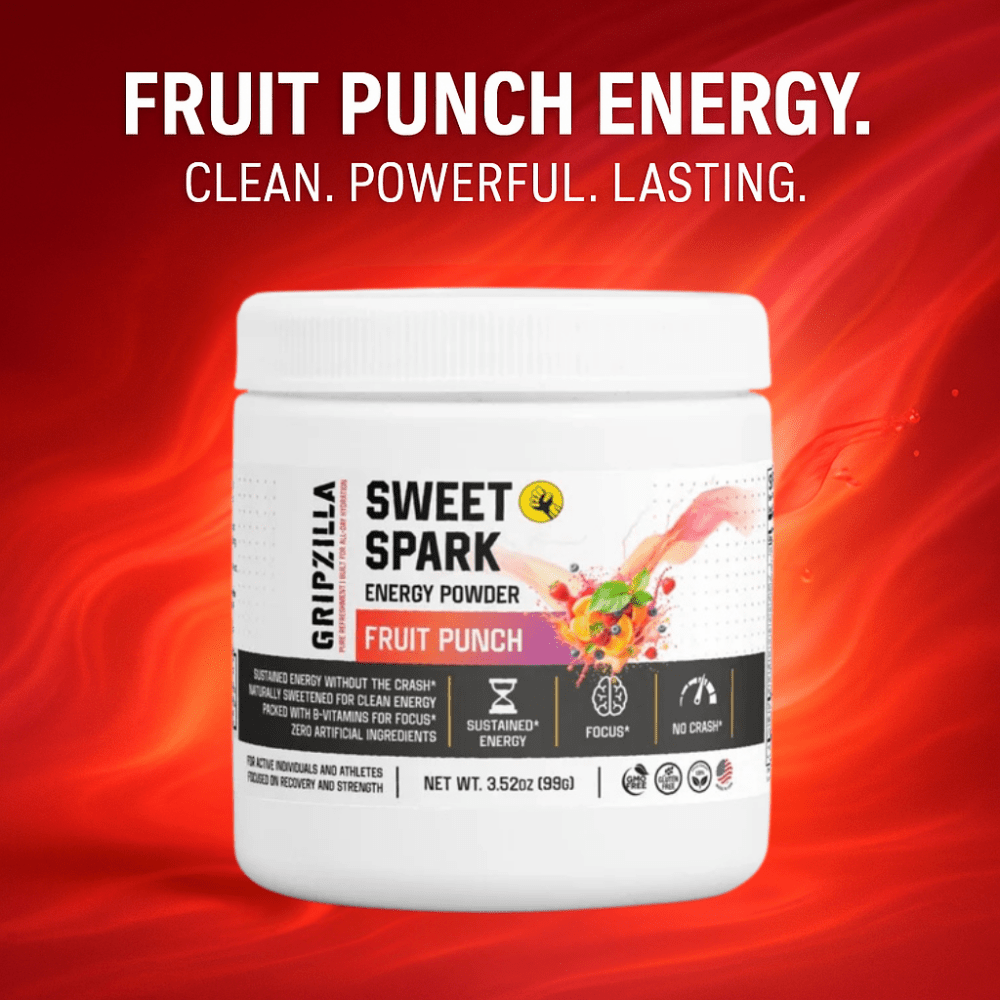 Energy Powder (Fruit Punch) - Gripzilla - The Best Grip and Forearm Strength Exercises, Arm Wrestling Tools, Hand Grippers to Improve Grip Strength