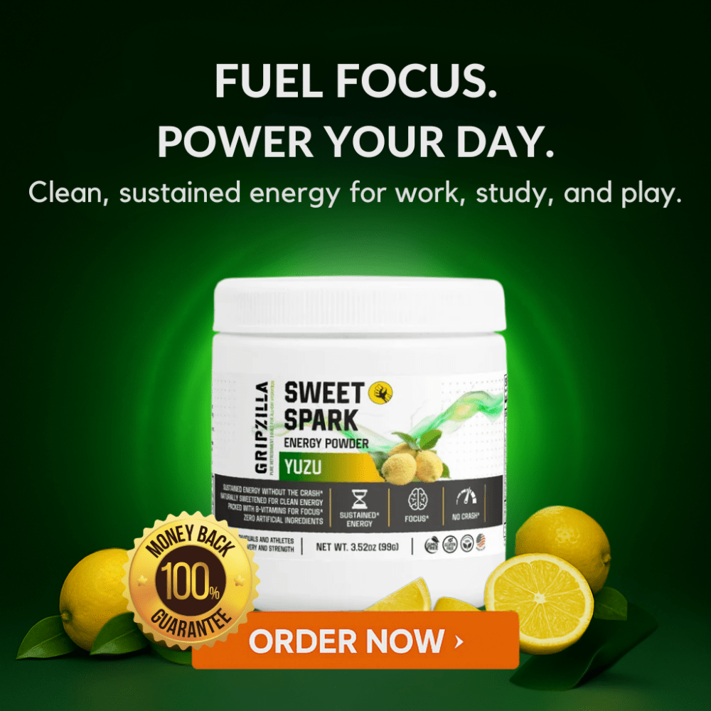 Energy Powder (Yuzu Flavor) - Gripzilla - The Best Grip and Forearm Strength Exercises, Arm Wrestling Tools, Hand Grippers to Improve Grip Strength