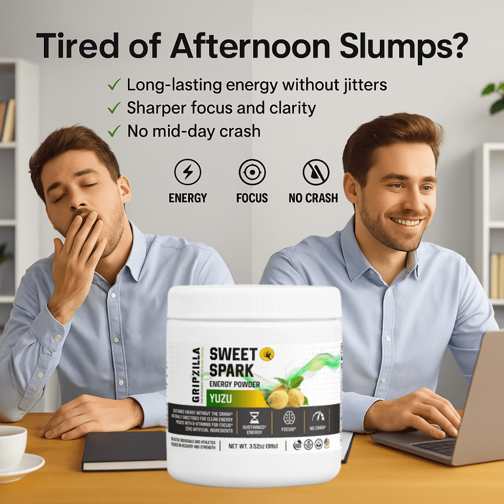Energy Powder (Yuzu Flavor) - Gripzilla - The Best Grip and Forearm Strength Exercises, Arm Wrestling Tools, Hand Grippers to Improve Grip Strength