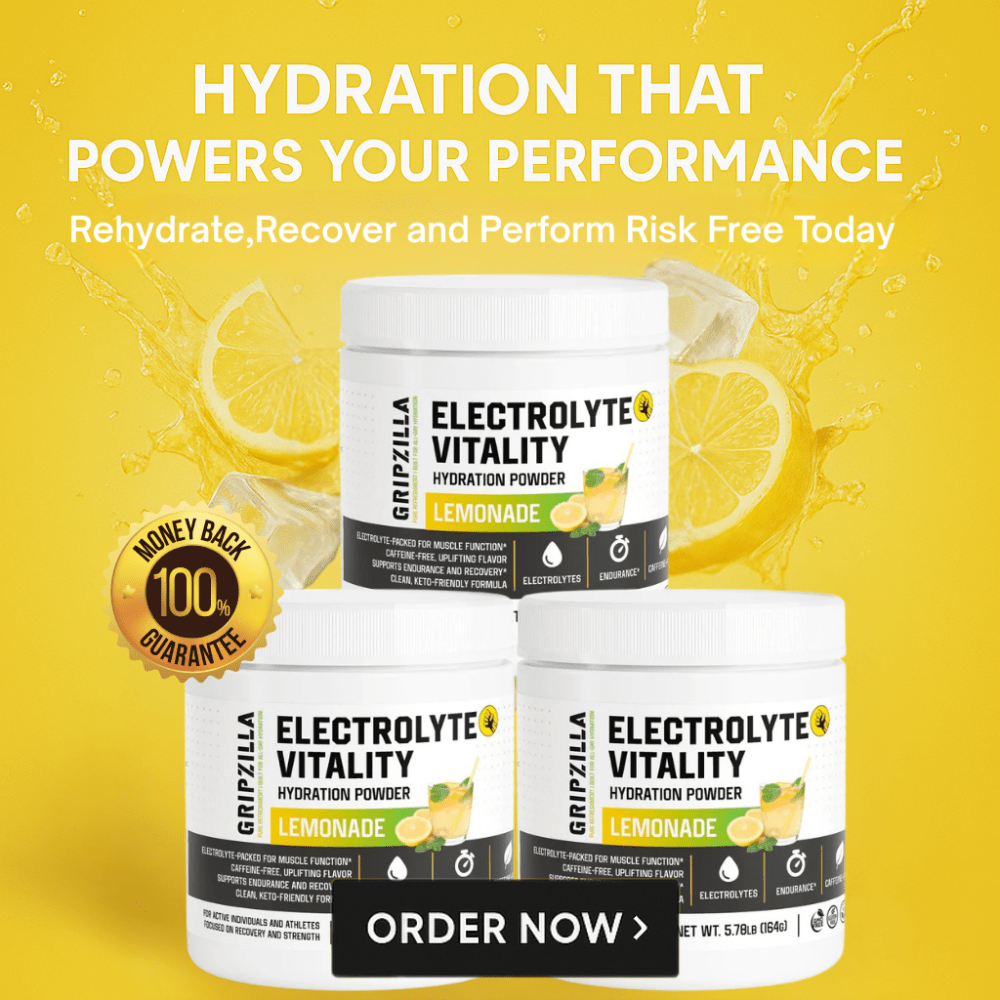 Hydration Powder (Lemonade) - Gripzilla - The Best Grip and Forearm Strength Exercises, Arm Wrestling Tools, Hand Grippers to Improve Grip Strength
