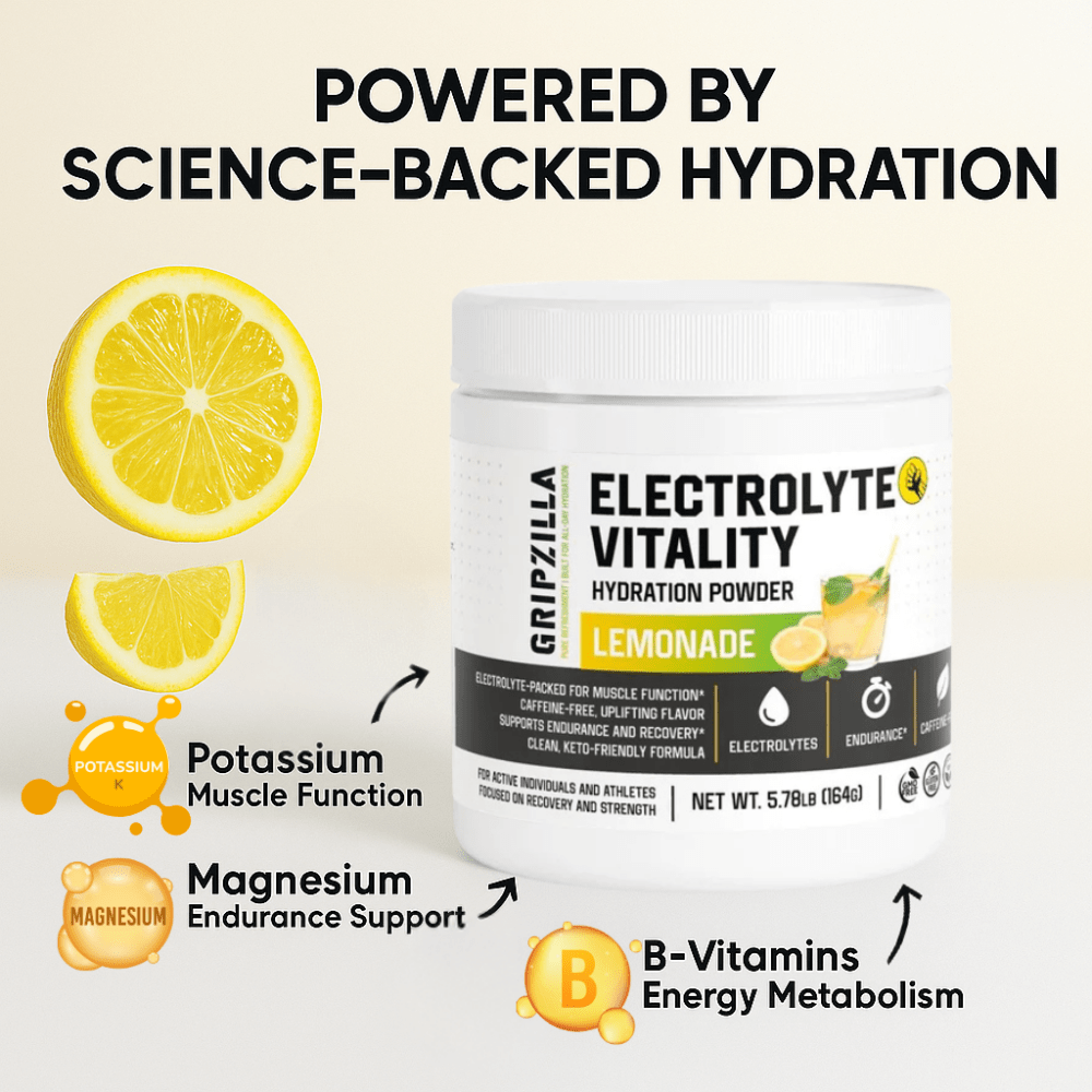 Hydration Powder (Lemonade) - Gripzilla - The Best Grip and Forearm Strength Exercises, Arm Wrestling Tools, Hand Grippers to Improve Grip Strength