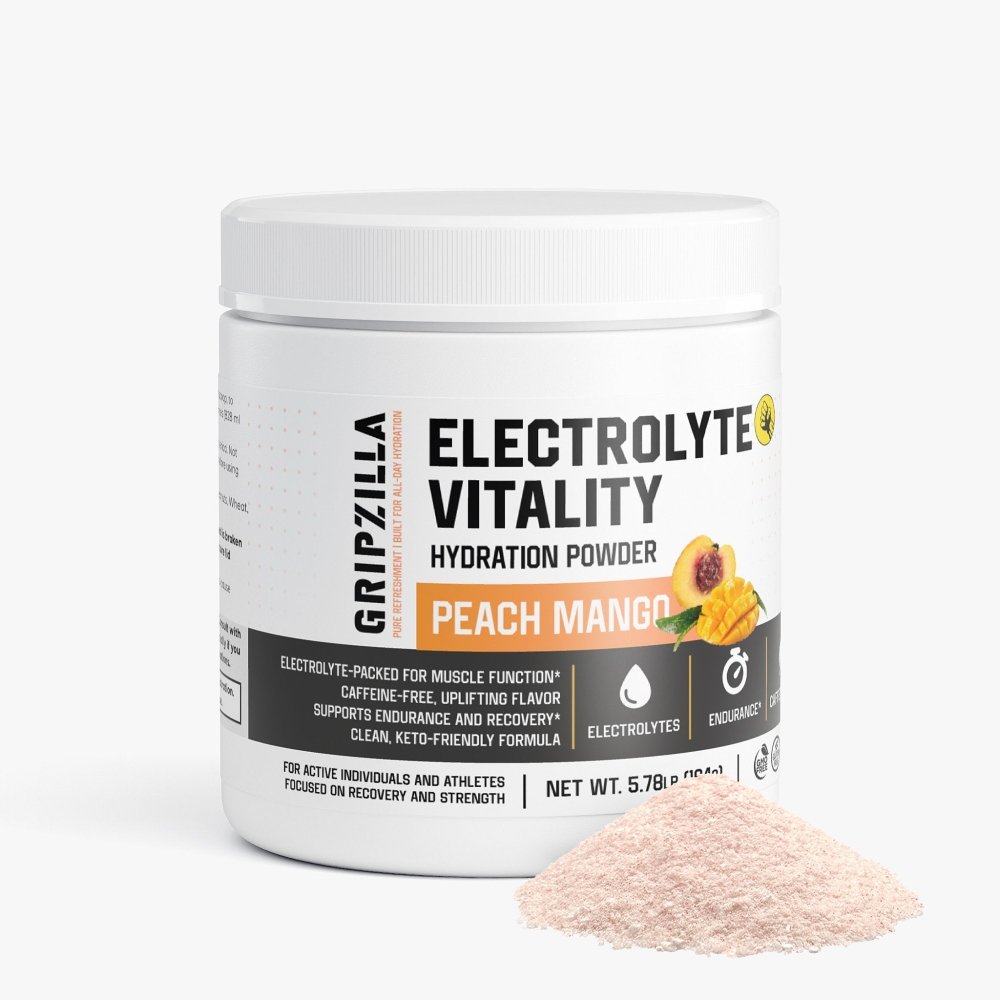 Hydration Powder (Peach Mango) - Gripzilla - The Best Grip and Forearm Strength Exercises, Arm Wrestling Tools, Hand Grippers to Improve Grip Strength