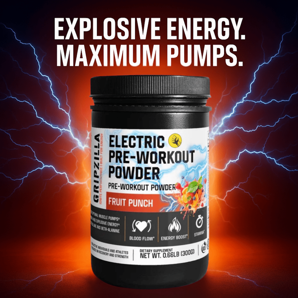 Nitric Shock Pre - Workout Powder (Fruit Punch) - Gripzilla - The Best Grip and Forearm Strength Exercises, Arm Wrestling Tools, Hand Grippers to Improve Grip Strength