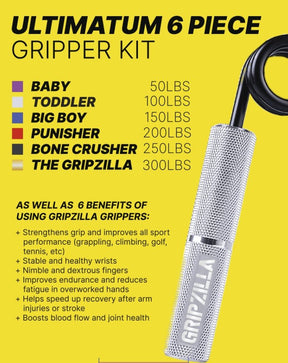 Gripzilla Ultimatum (Grip Strength Building 6pc Kit) - Gripzilla - The Best Grip and Forearm Strength Exercises, Arm Wrestling Tools, Hand Grippers to Improve Grip Strength